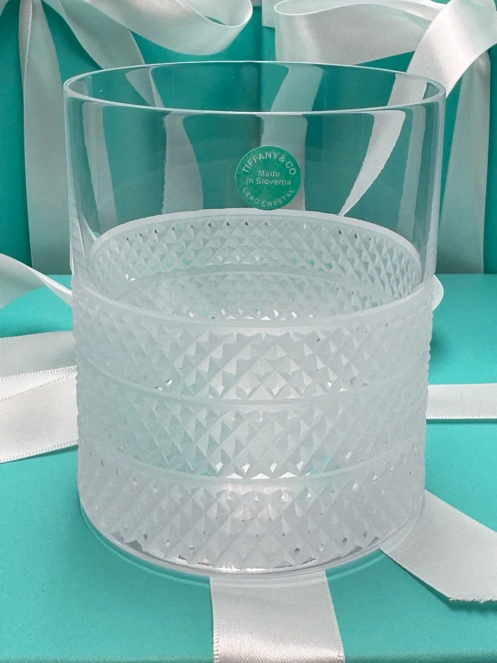 NEW - Tiffany & Co. Diamond Point Lead Crystal Glass Double Old Fashioned 4”